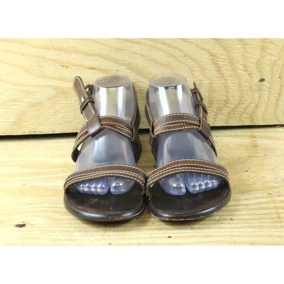 Ralph Lauren Sandals Womens Brown Leather 8.5 B Buckle Stud Vtg Slip On Flats - Picture 2 of 8